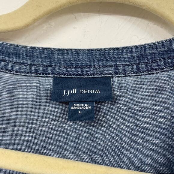 J Jill Chambray Dip Dye Long Sleeve Button Front Blouse Womens L Blue Coastal - Picture 2 of 8